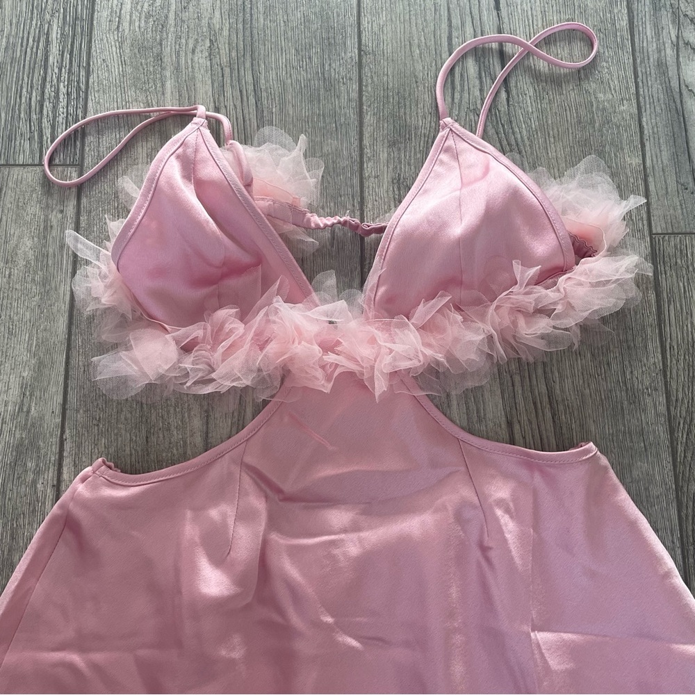 New! For Love and Lemons pink satin cutout slip dress nightie pink 15323 - Picture 7 of 14